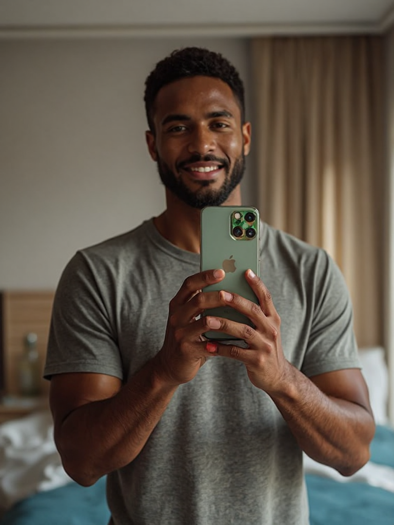 Emmanuel_Zog_A_man_taking_a_selfie_in_a_mirror_while_holding_a_fb65f77c-f7f9-40ea-8cc7-04a57dfd2ced