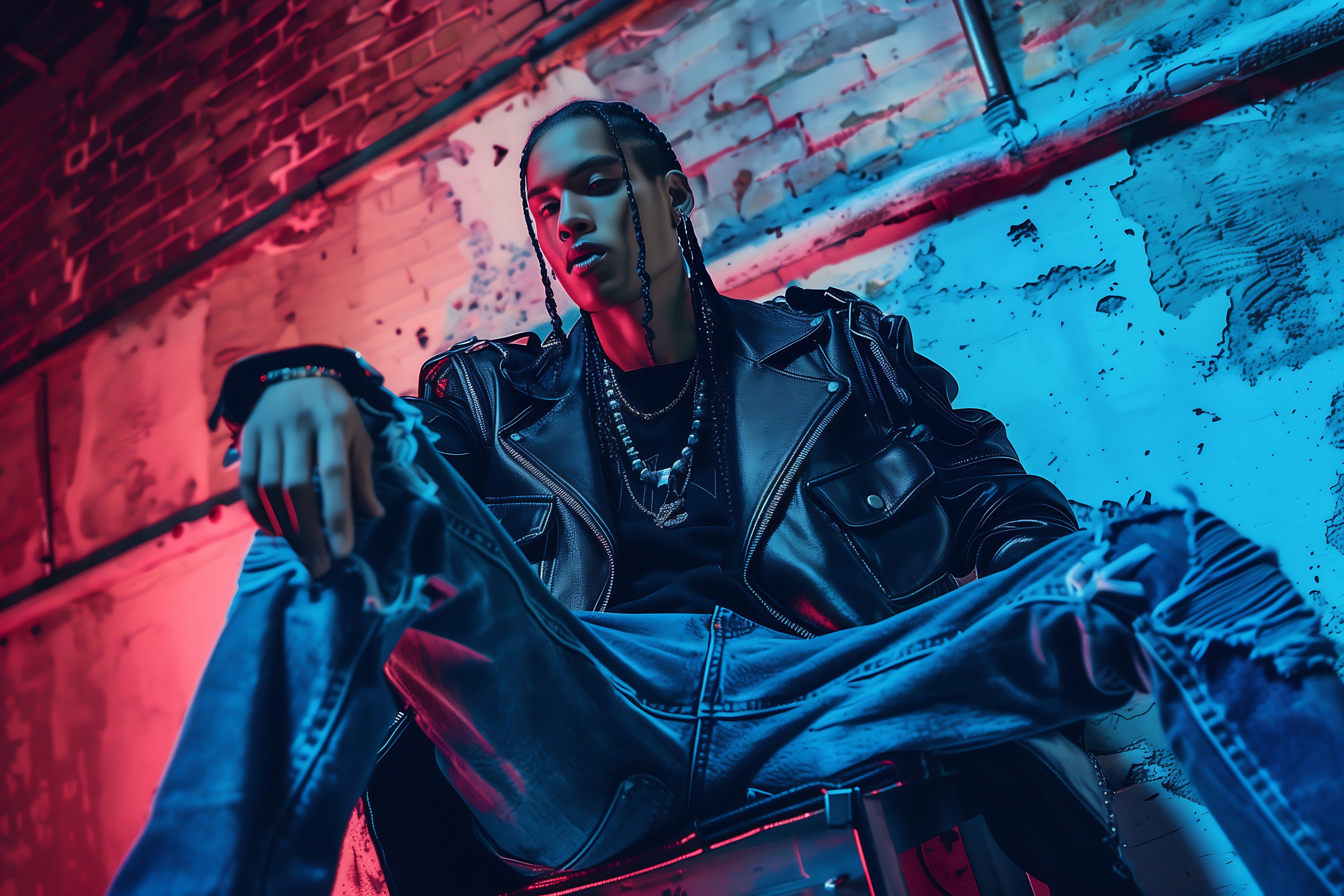 low-angle-man-with-braids-portrait